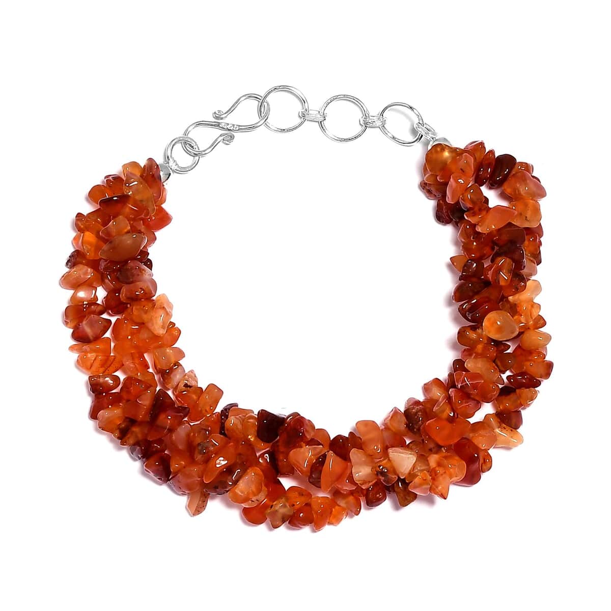 Carnelian Chips Multi Strand Bracelet in Platinum Over Sterling Silver (7.25 In) 128.75 ctw image number 0