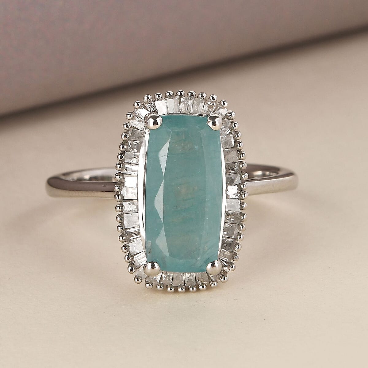 Grandidierite, Diamond Halo Ring in Platinum Over Sterling Silver, Wedding Rings For Women 2.60 ctw (Size 10.0) image number 1