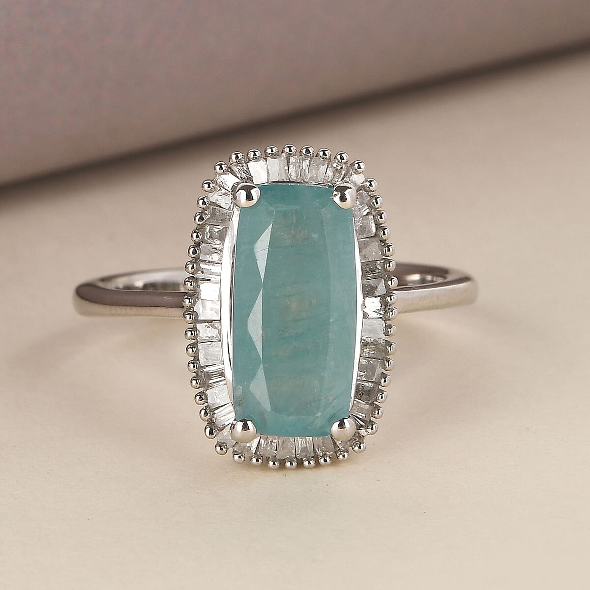 Grandidierite, Diamond  2.00 ctw Halo Ring in Platinum Over Sterling Silver, Wedding Rings For Women 2.60 ctw (Size 5.0) image number 1