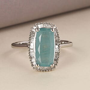 Grandidierite, Diamond  2.00 ctw Halo Ring in Platinum Over Sterling Silver, Wedding Rings For Women 2.60 ctw (Size 5.0)