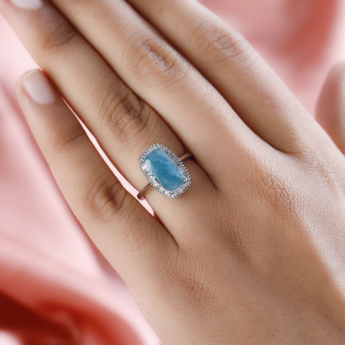 Grandidierite, Diamond  2.00 ctw Halo Ring in Platinum Over Sterling Silver, Wedding Rings For Women 2.60 ctw (Size 5.0) image number 2