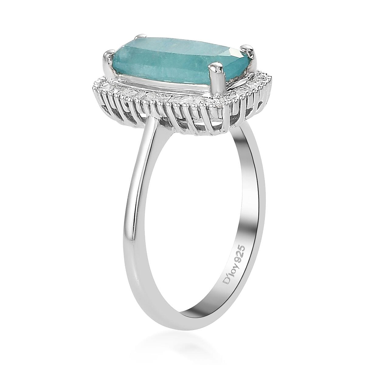 Grandidierite, Diamond  2.00 ctw Halo Ring in Platinum Over Sterling Silver, Wedding Rings For Women 2.60 ctw (Size 5.0) image number 3