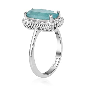 Grandidierite, Diamond  2.00 ctw Halo Ring in Platinum Over Sterling Silver, Wedding Rings For Women 2.60 ctw (Size 5.0)