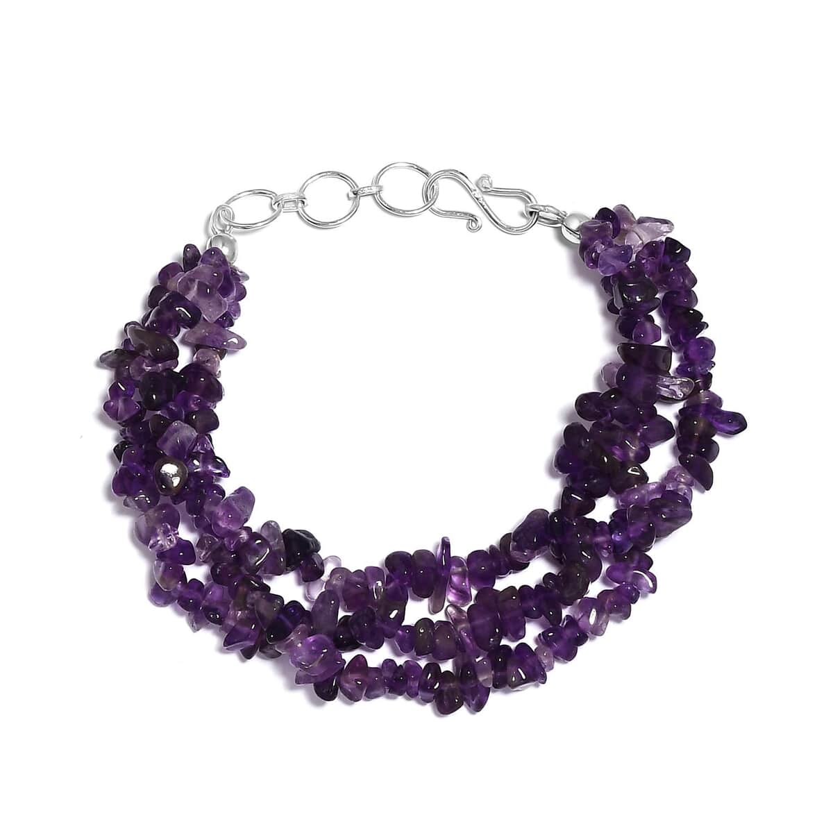 Amethyst Chips Multi Strand Bracelet in Platinum Over Sterling Silver (7.25 In) 92.20 ctw image number 0