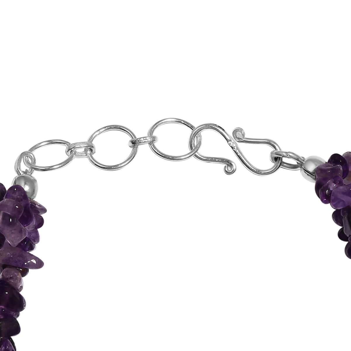 Amethyst Chips Multi Strand Bracelet in Platinum Over Sterling Silver (7.25 In) 92.20 ctw image number 3