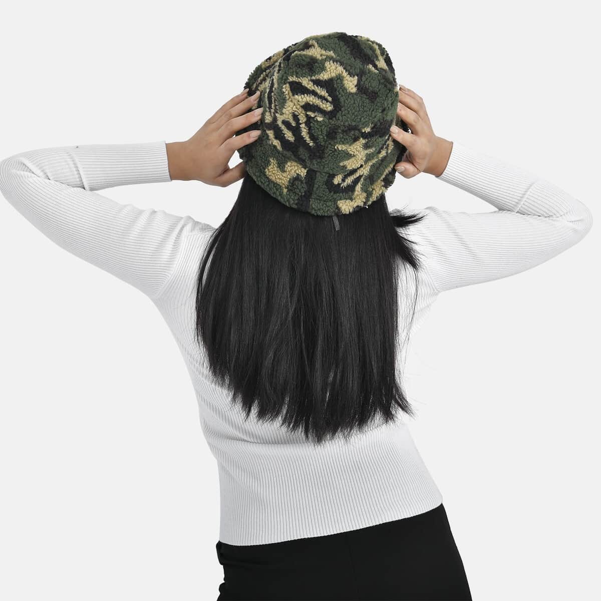 Buy Green Camo Faux Fur Bucket Hat for Women , Round Hat , Women