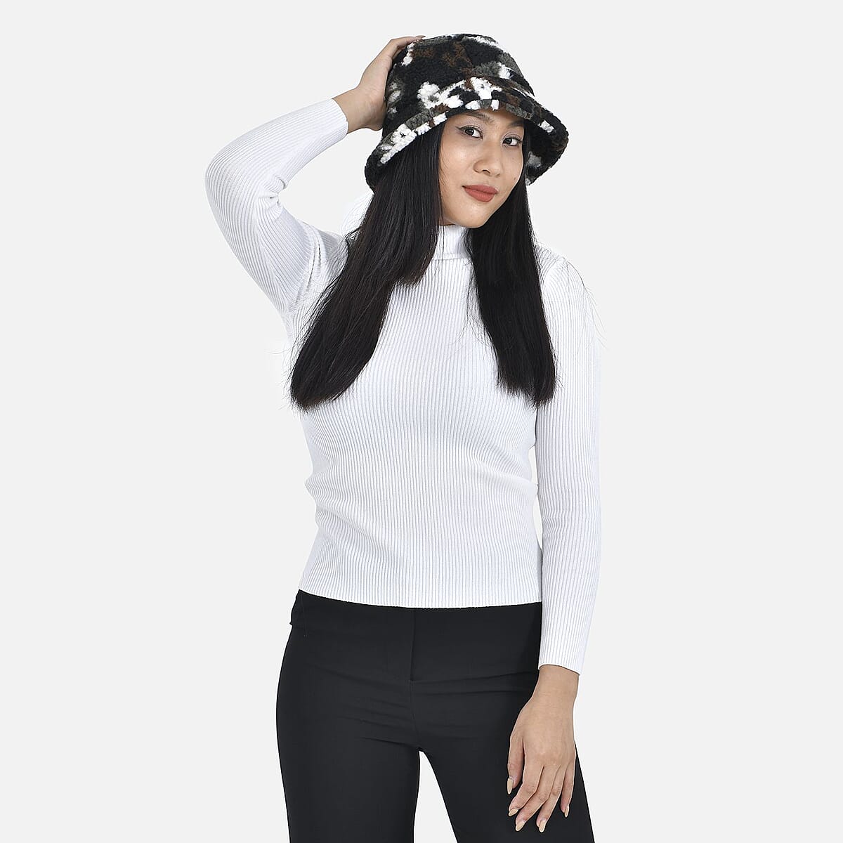 Black Camo Faux Fur Bucket Hat for Women | Round Hat | Women Hat | Sun Hats image number 3