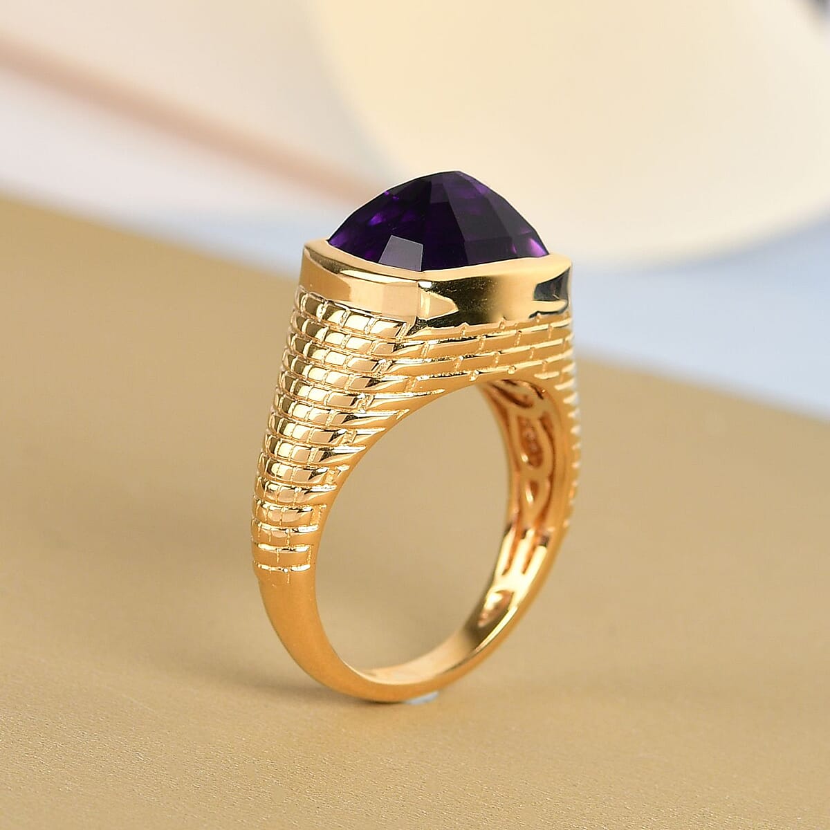 Sugar Loaf Cut Lusaka Amethyst Men's Ring in Vermeil Yellow Gold Over Sterling Silver (Size 14.0) 5.50 ctw image number 1