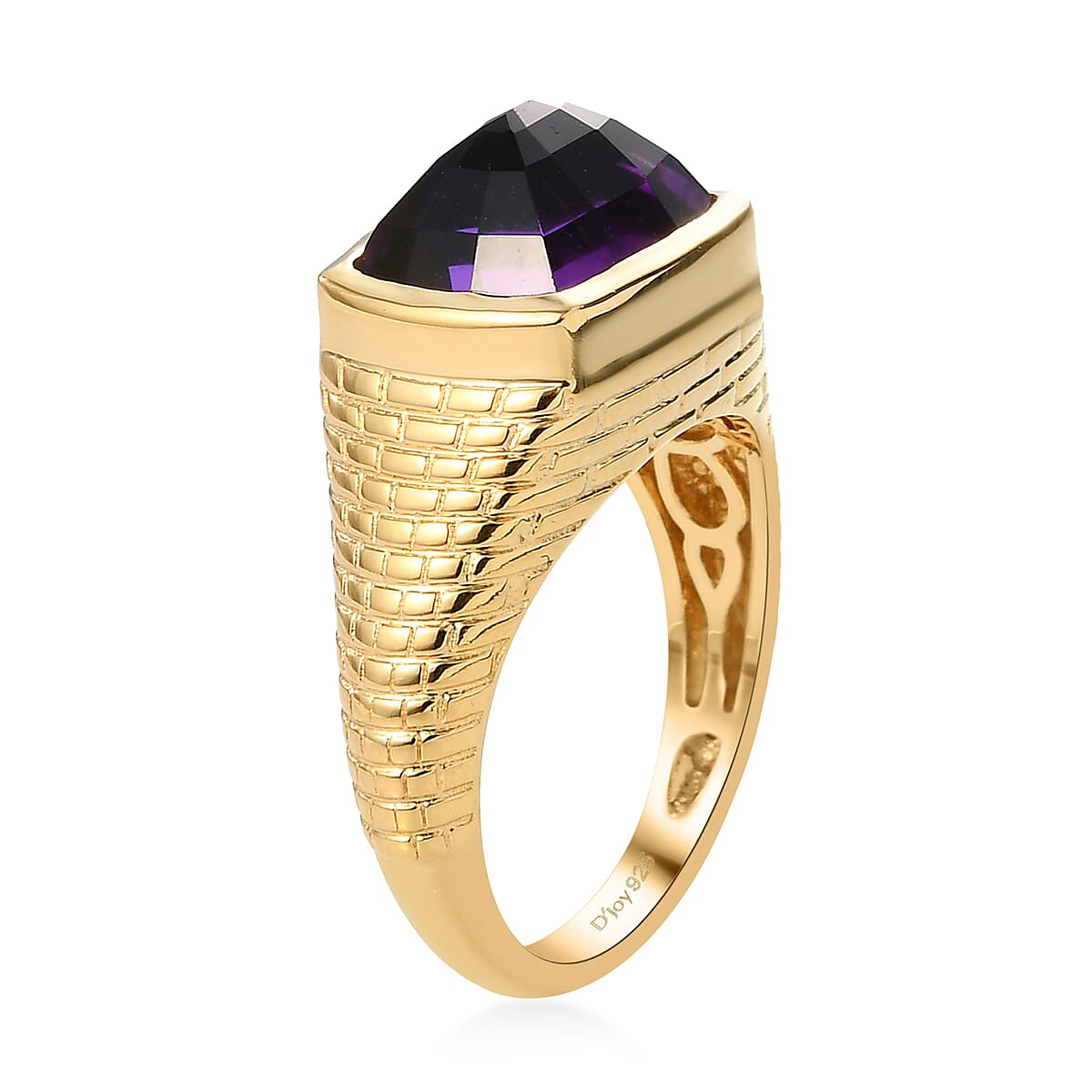 Sugar Loaf Cut Lusaka Amethyst Men's Ring in Vermeil Yellow Gold Over Sterling Silver (Size 14.0) 5.50 ctw image number 3