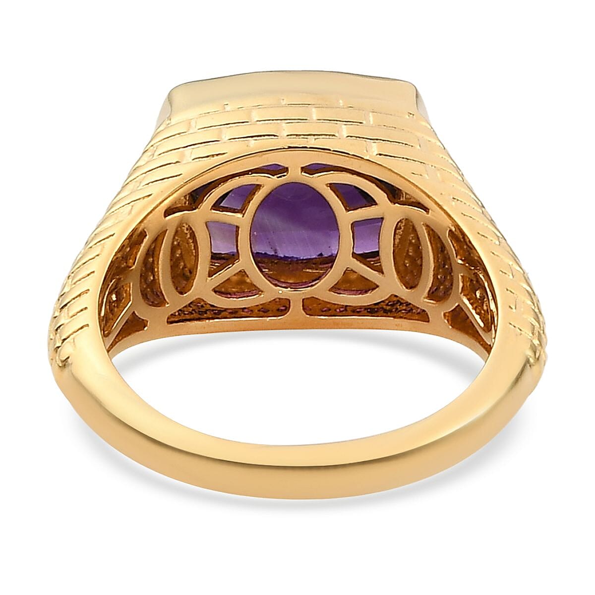 Sugar Loaf Cut Lusaka Amethyst Men's Ring in Vermeil Yellow Gold Over Sterling Silver (Size 14.0) 5.50 ctw image number 4