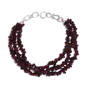 Mozambique Garnet Multi Strand Bracelet in Sterling Silver (7.25 In) 120.90 ctw