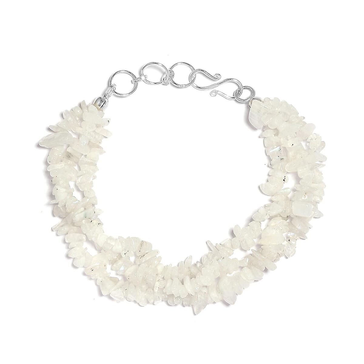 Rainbow Moonstone Chips Multi Strand Bracelet in Platinum Over Sterling Silver (7.25 In) 105.15 ctw image number 0