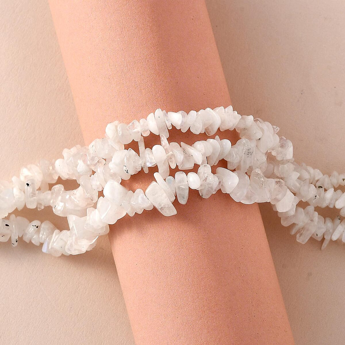 Rainbow Moonstone Chips Multi Strand Bracelet in Platinum Over Sterling Silver (7.25 In) 105.15 ctw image number 1