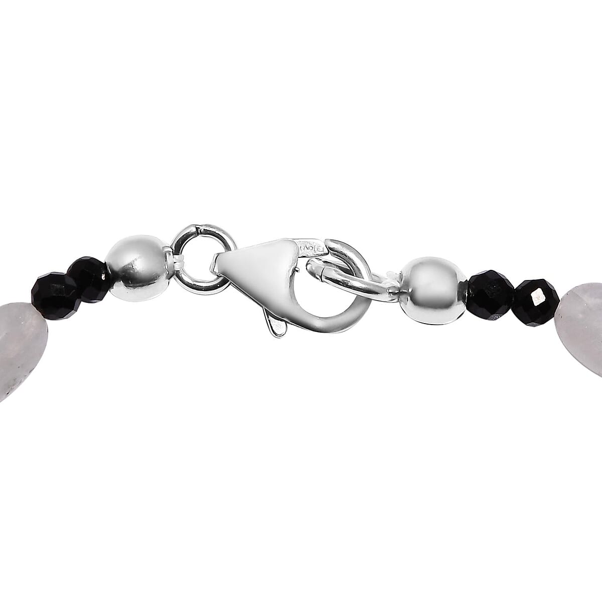 Rainbow Moonstone and Natural Thai Black Spinel Beaded Bracelet in Sterling Silver (7.25 In) 22.00 ctw image number 3