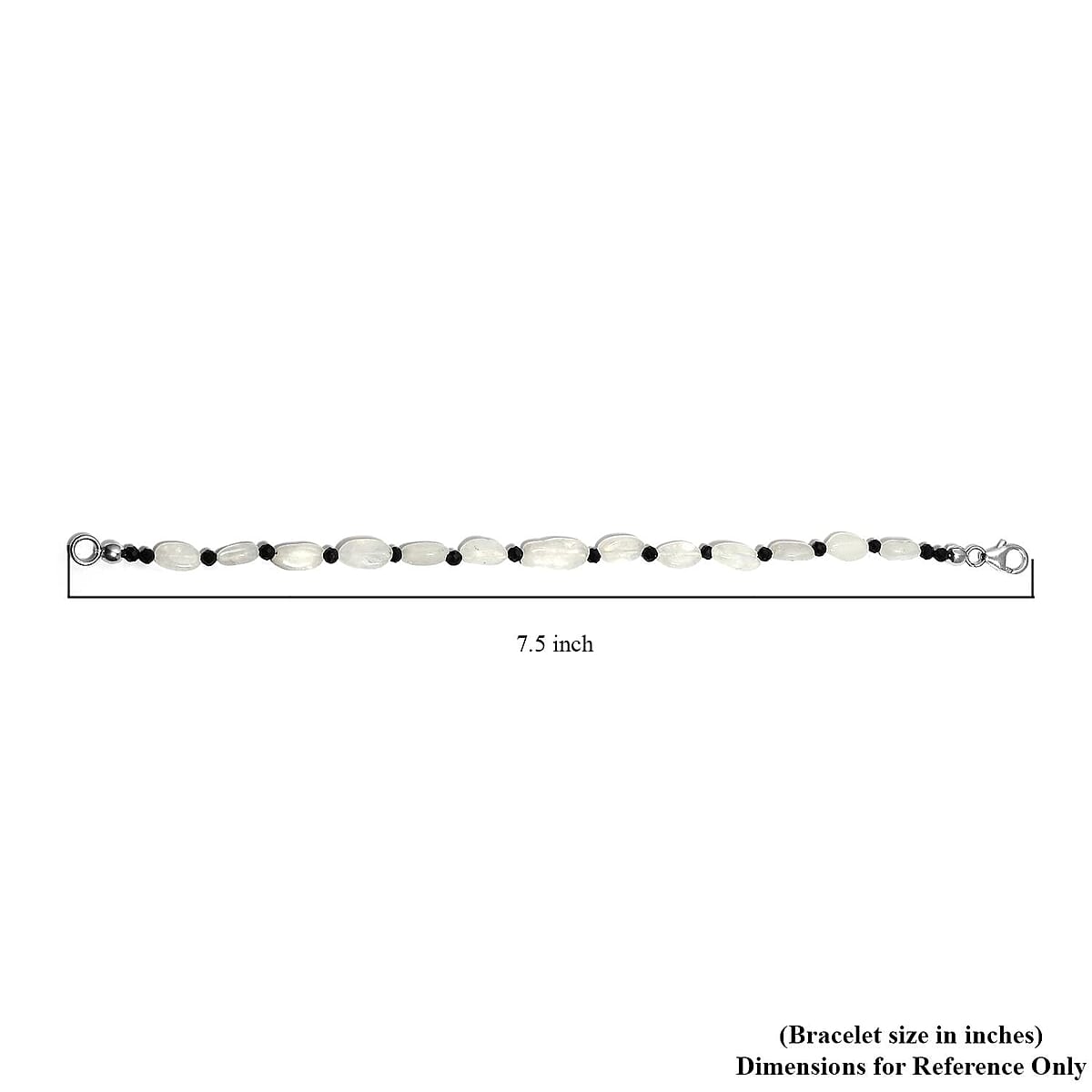 Rainbow Moonstone and Natural Thai Black Spinel Beaded Bracelet in Sterling Silver (7.25 In) 22.00 ctw image number 4