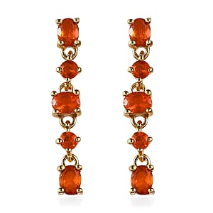 Mexican Fire Opal Earrings, Dangling Earrings, Sterling Silver Earrings, Opal Dangle Earrings 0.85 ctw