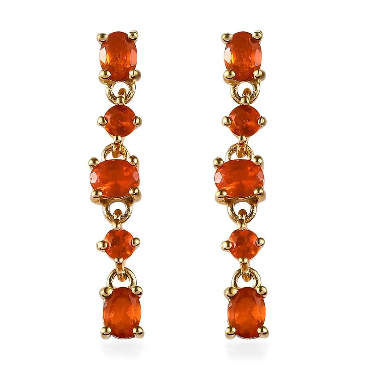 Mexican Fire Opal Earrings, Dangling Earrings, Sterling Silver Earrings, Opal Dangle Earrings 0.85 ctw image number 0