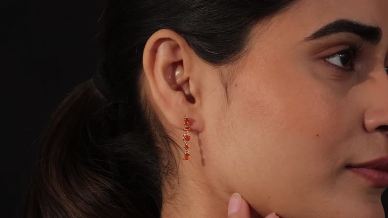 Mexican Fire Opal Earrings, Dangling Earrings, Sterling Silver Earrings, Opal Dangle Earrings 0.85 ctw
