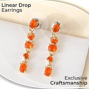 Mexican Fire Opal Earrings, Dangling Earrings, Sterling Silver Earrings, Opal Dangle Earrings 0.85 ctw