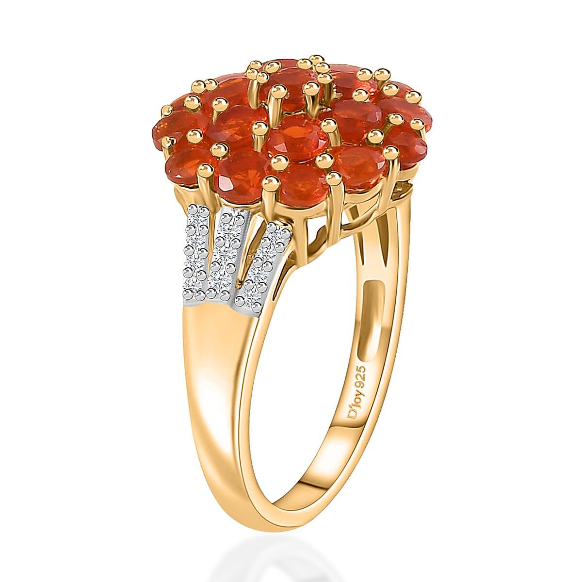 Crimson Fire Opal and Natural White Zircon Floral Ring in Vermeil Yellow Gold Over Sterling Silver 1.50 ctw image number 3