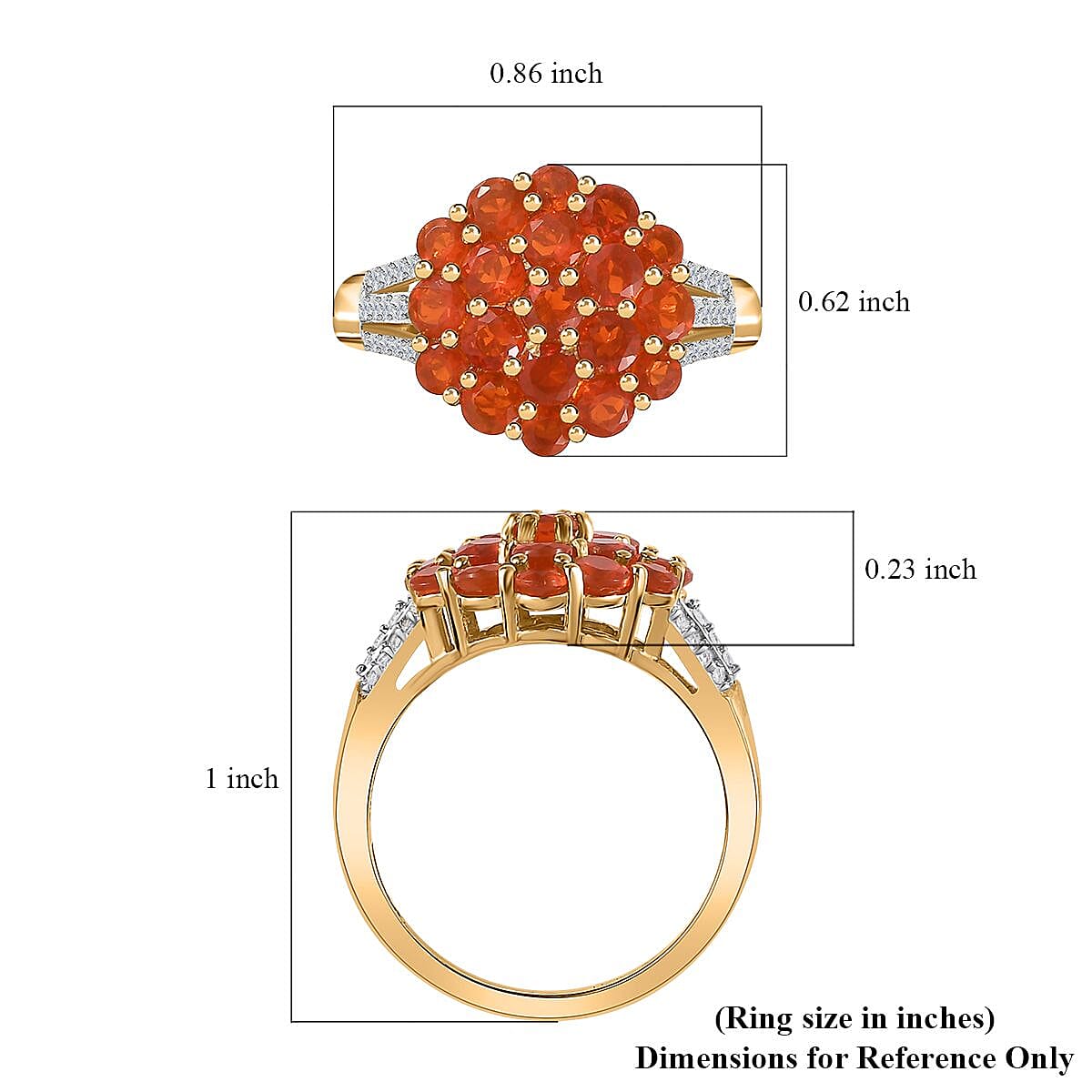 Crimson Fire Opal and Natural White Zircon Floral Ring in Vermeil Yellow Gold Over Sterling Silver 1.50 ctw image number 5