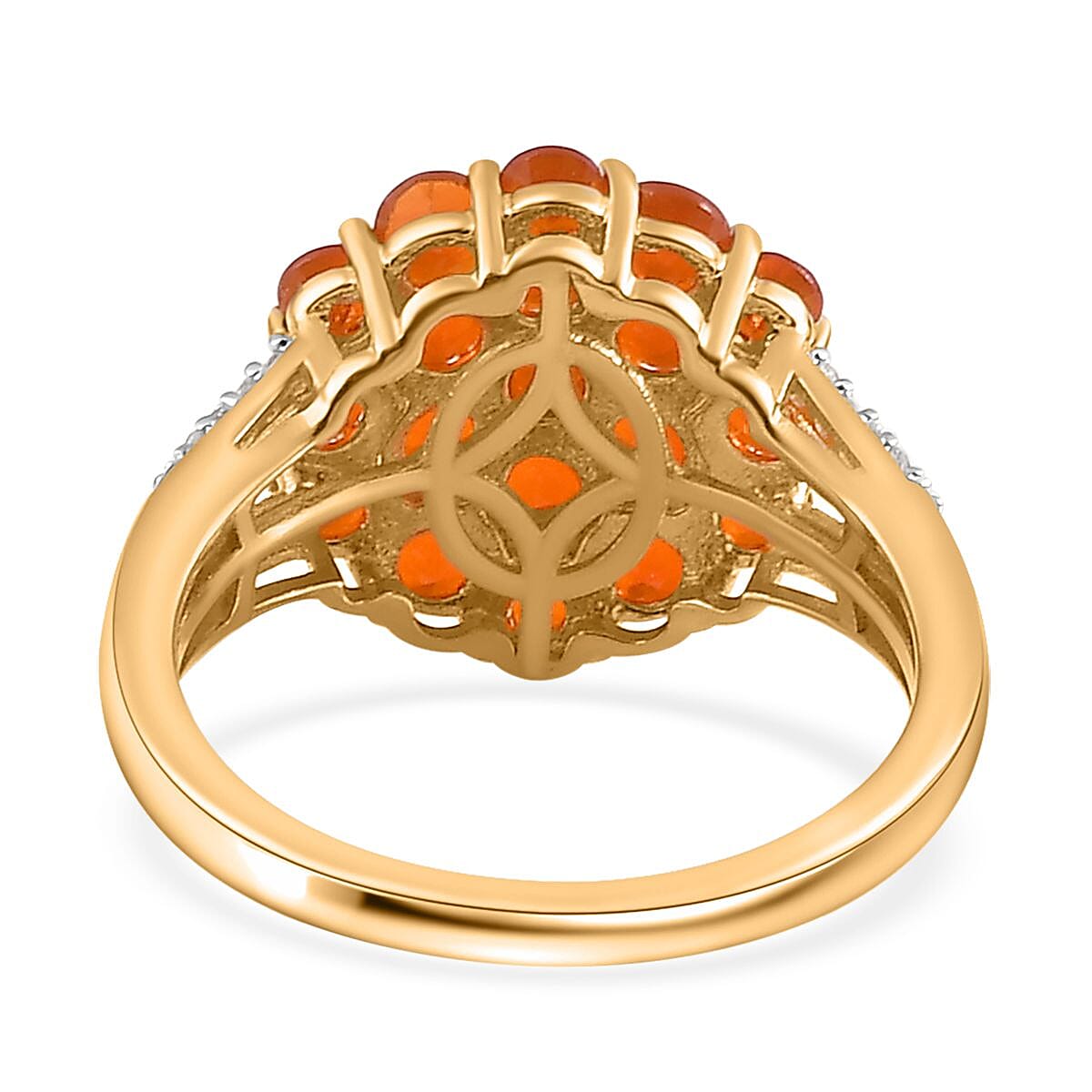 Crimson Fire Opal and White Zircon 1.50 ctw Floral Ring in Vermeil Yellow Gold Over Sterling Silver (Size 7.0)