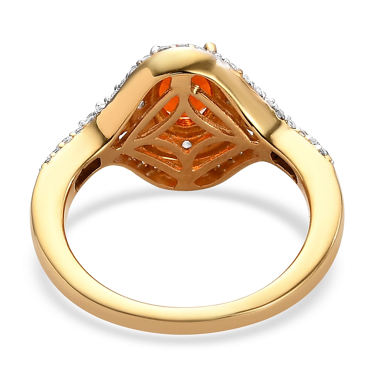 Mexican Fire Opal and Natural White Zircon Cocktail Ring in Vermeil Yellow Gold Over Sterling Silver (Size 10.0) 1.25 ctw