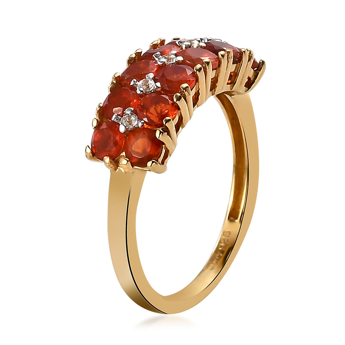 Mexican Fire Opal and Natural White Zircon Ring in Vermeil Yellow Gold Over Sterling Silver (Size 7.0) 1.00 ctw image number 3