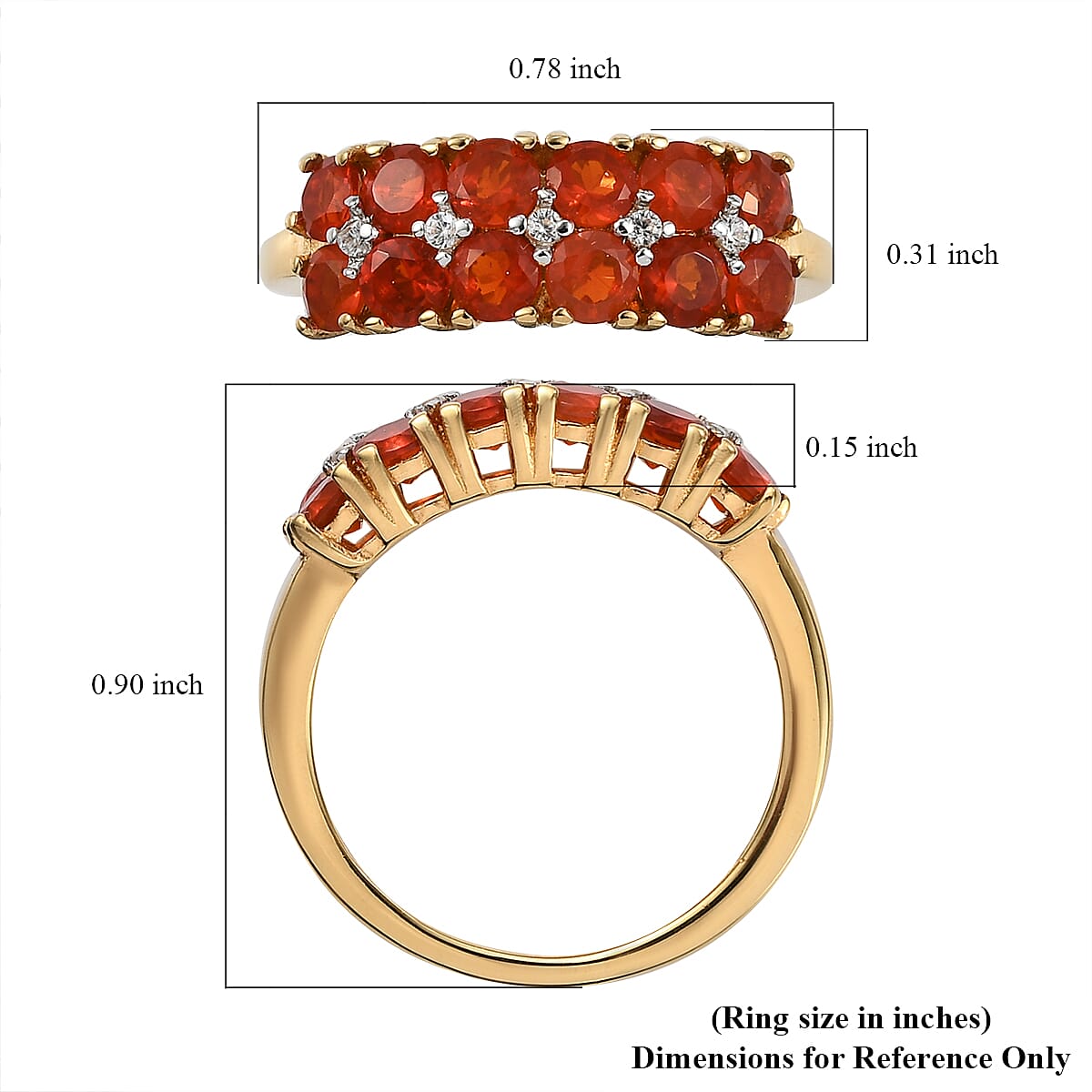 Mexican Fire Opal and Natural White Zircon Ring in Vermeil Yellow Gold Over Sterling Silver (Size 7.0) 1.00 ctw image number 5