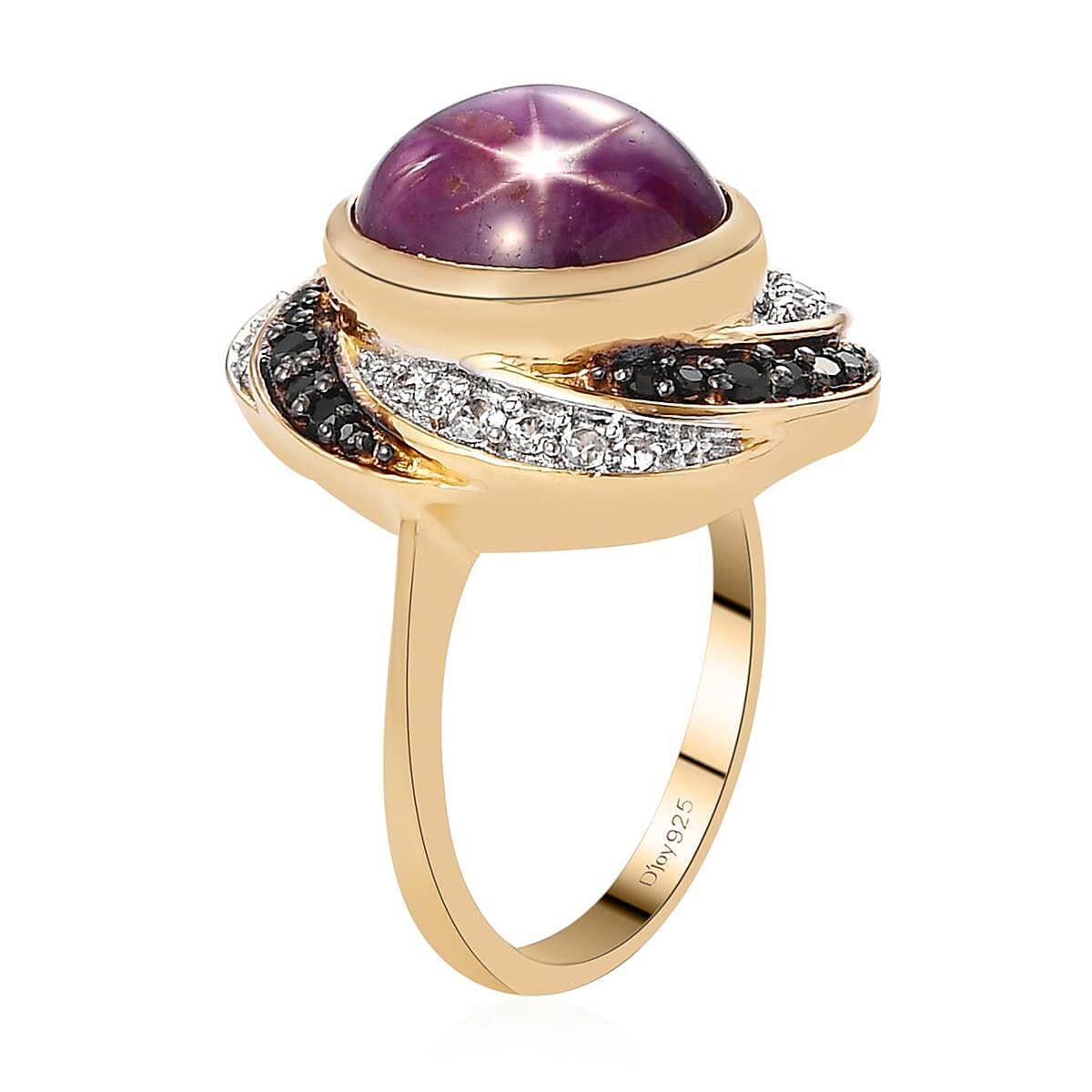 Indian Star Ruby and Multi Gemstone Ring in Vermeil Yellow Gold Over Sterling Silver 9.50 ctw image number 3