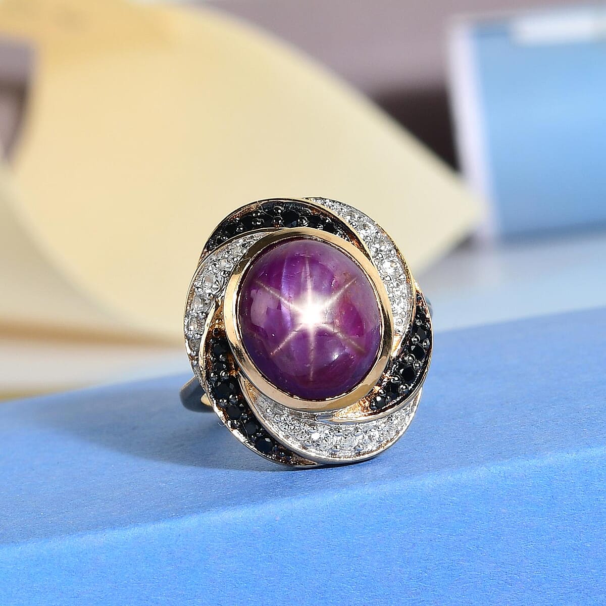 Indian Star Ruby and Multi Gemstone Ring in Vermeil Yellow Gold Over Sterling Silver (Size 7.0) 9.50 ctw image number 1