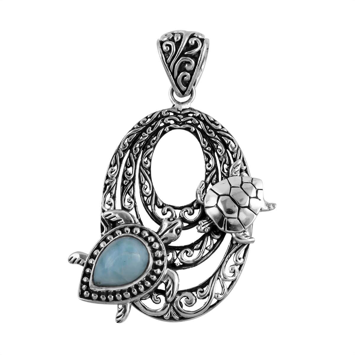 Bali Legacy Larimar Turtle Pendant in Sterling Silver 2.25 ctw image number 0