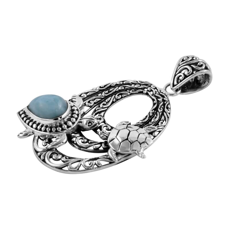 Bali Legacy Larimar 2.25 ctw Turtle Pendant in Sterling Silver