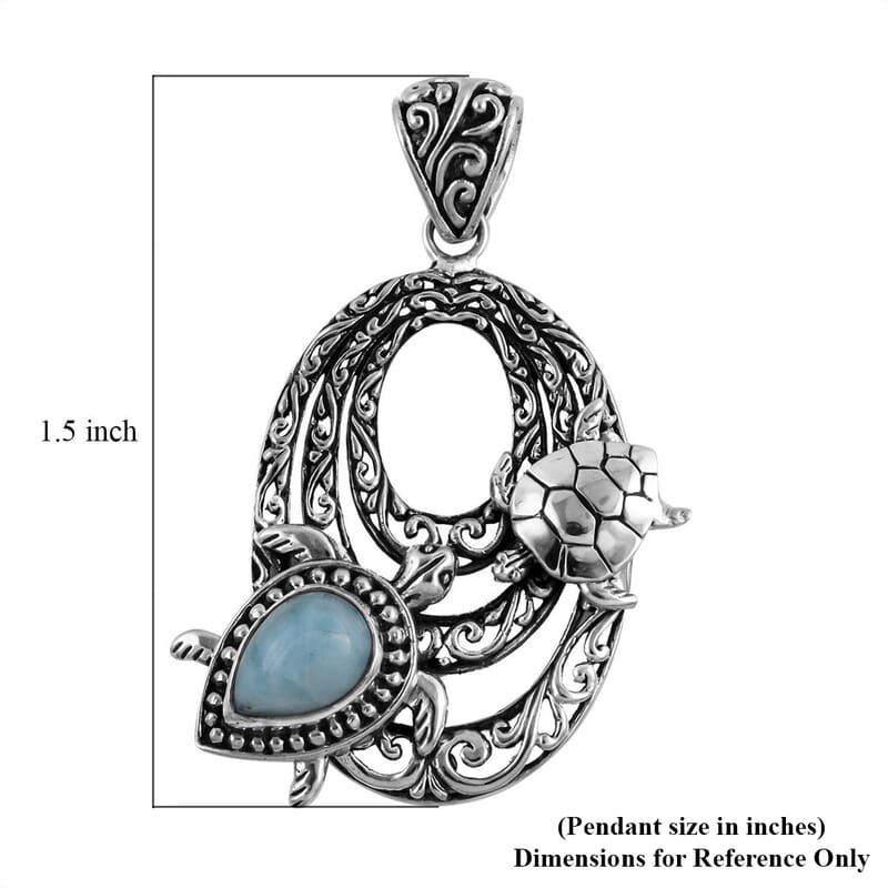 Bali Legacy Larimar 2.25 ctw Turtle Pendant in Sterling Silver