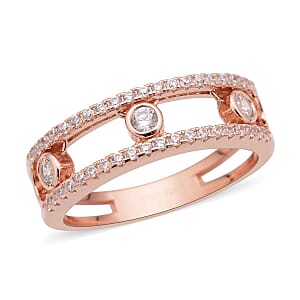 Sliding Simulated Diamond Ring in 14K Rose Gold Over Sterling Silver (Size 7.0) 0.85 ctw