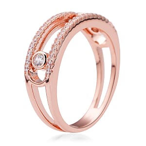 Sliding Simulated Diamond Ring in 14K Rose Gold Over Sterling Silver (Size 7.0) 0.85 ctw