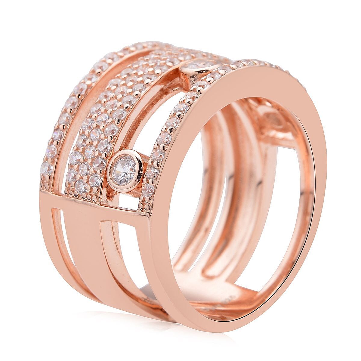 Sliding Simulated Diamond 3 Row Band Ring in 14K Rose Gold Over Sterling Silver (Size 9.0) 1.60 ctw image number 3