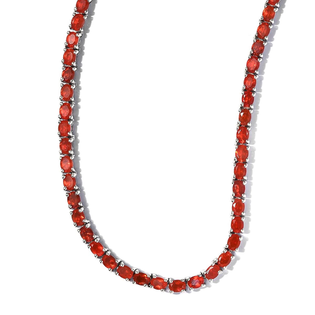 Crimson Fire Opal Tennis Necklace 18 Inches in Platinum Over Sterling Silver 13.15 ctw image number 0