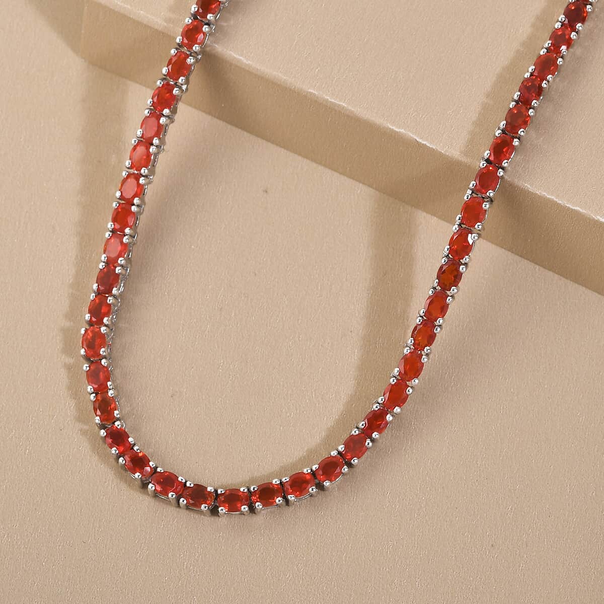 Crimson Fire Opal Tennis Necklace 18 Inches in Platinum Over Sterling Silver 13.15 ctw image number 1