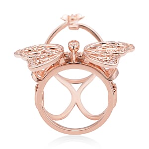 Simulated Diamond Moving Wings Butterfly Ring in 14K Rose Gold Over Sterling Silver (Size 7.0) 10.50 Grams 0.75 ctw
