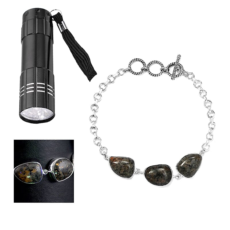 Artisan Crafted Natural Yooperlite Toggle Clasp Bracelet in Sterling Silver (6.50-8.0In) 22.25 ctw with Free UV Flash Light