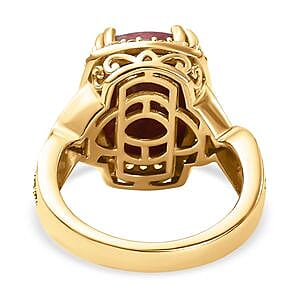 Norwegian Thulite and White Zircon  8.95 ctw Ring in 14K YG Over Sterling Silver (Size 10)
