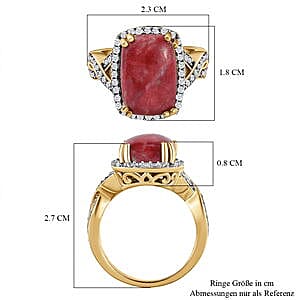 Norwegian Thulite and White Zircon  8.95 ctw Ring in 14K YG Over Sterling Silver (Size 10)
