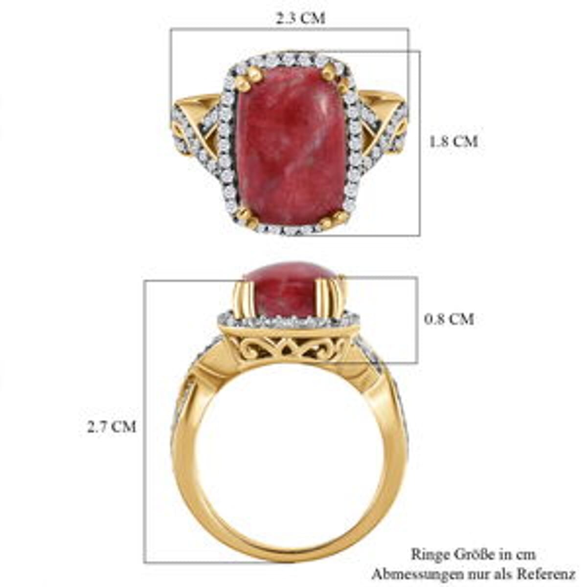 Norwegian Thulite and White Zircon  8.95 ctw Ring in 14K YG Over Sterling Silver (Size 10) image number 6