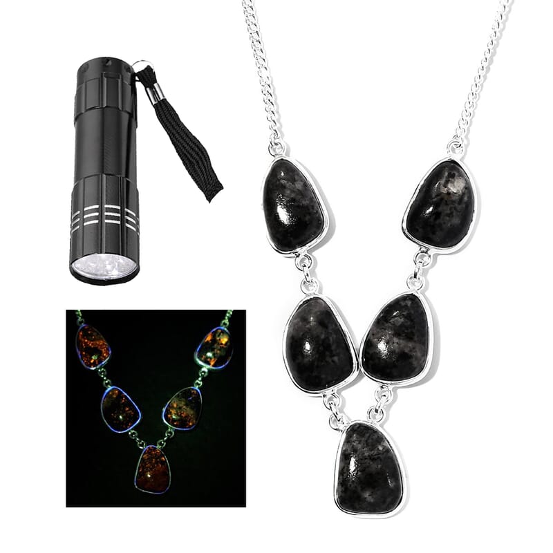 Artisan Crafted Natural Yooperlite Necklace 18-20 Inches in Sterling Silver 37.35 ctw with Free UV Flash Light