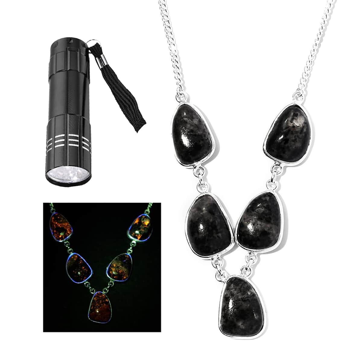 Artisan Crafted Natural Yooperlite Necklace 18-20 Inches in Sterling Silver 37.35 ctw with Free UV Flash Light image number 0