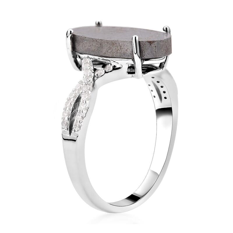 Marvelous Meteorites and Natural White Zircon Infinity Shank Ring in Rhodium Over Sterling Silver (Size 10.0) 0.35 ctw