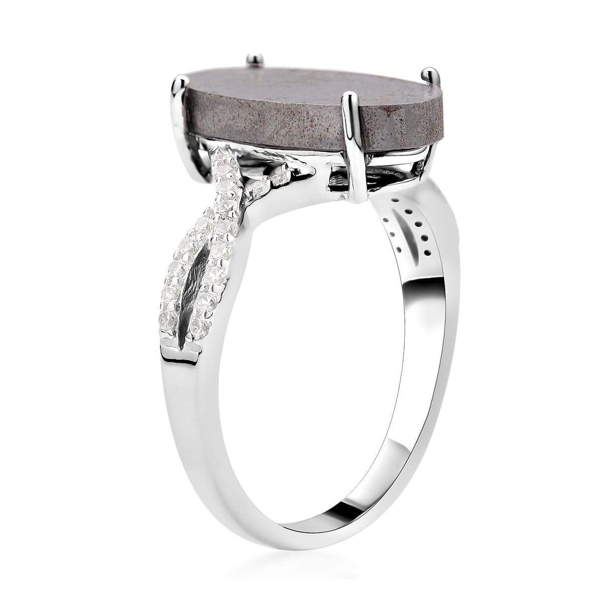 Marvelous Meteorites and Natural White Zircon Infinity Shank Ring in Rhodium Over Sterling Silver (Size 10.0) 0.35 ctw image number 3