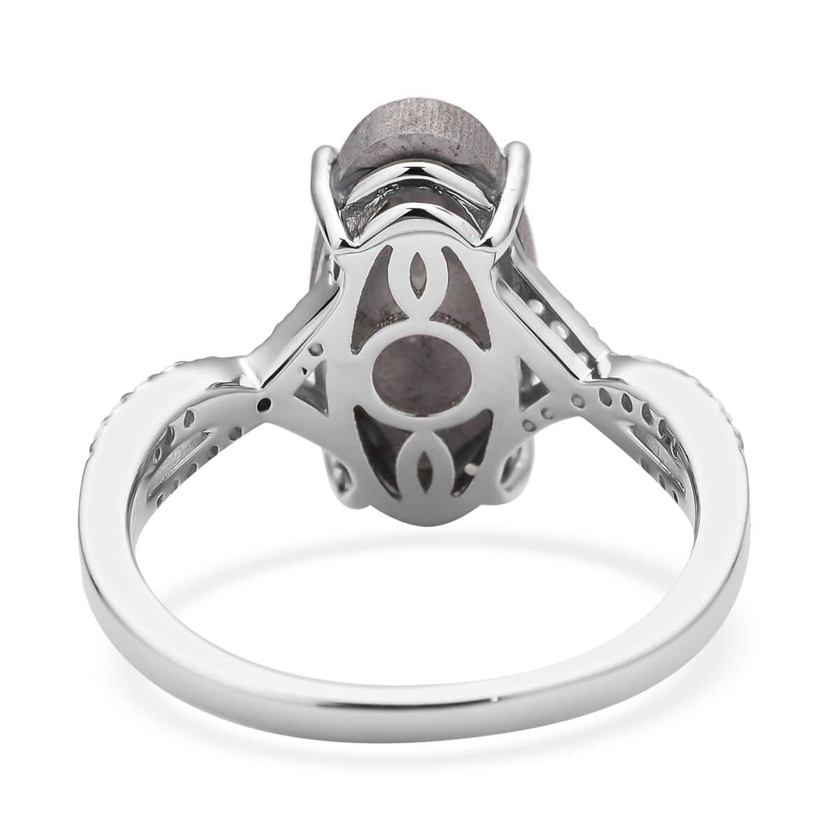 Marvelous Meteorites, Natural White Zircon Infinity Shank Ring in Rhodium Over Sterling Silver (Size 10.0) 9.35 ctw image number 4