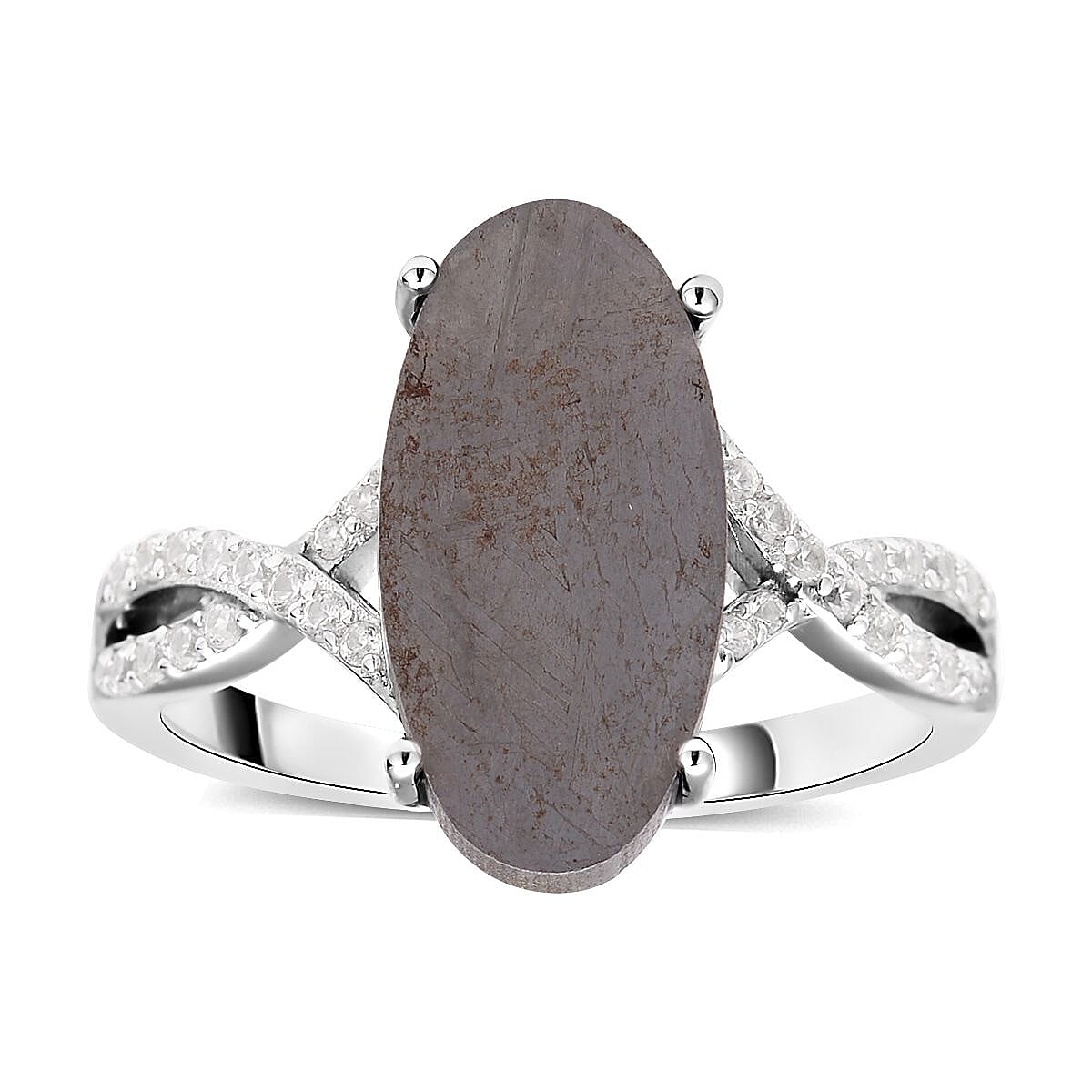 Marvelous Meteorites and Natural White Zircon Infinity Shank Ring in Rhodium Over Sterling Silver (Size 7.0) 0.35 ctw